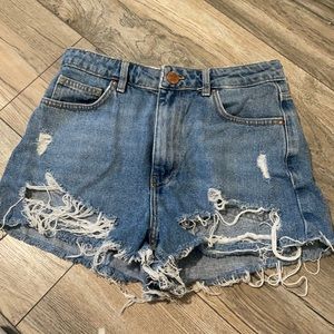 Distressed jean shorts